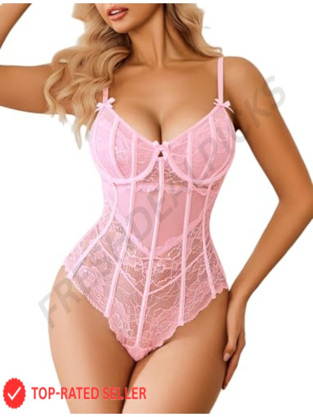Womens Lace Bodysuit Snap Crotch One Piece Lingerie V Neck Push Up Body Suit